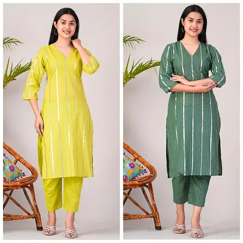 Stylish Cotton Self Design Kurta Bottom Set - Pack of 2