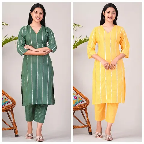 Stylish Cotton Self Design Kurta Bottom Set - Pack of 2