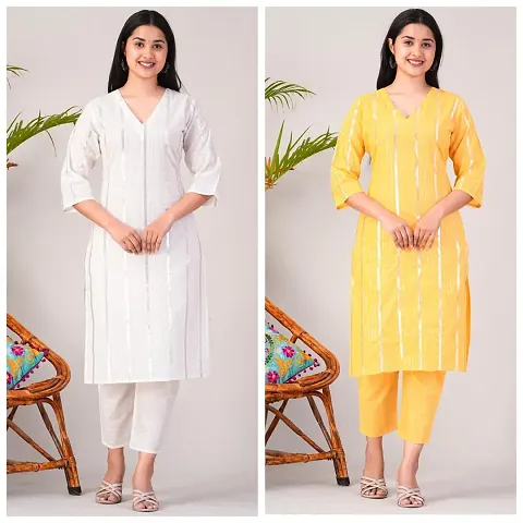 Stylish Cotton Self Design Kurta Bottom Set - Pack of 2