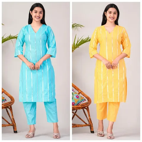 Stylish Cotton Self Design Kurta Bottom Set - Pack of 2