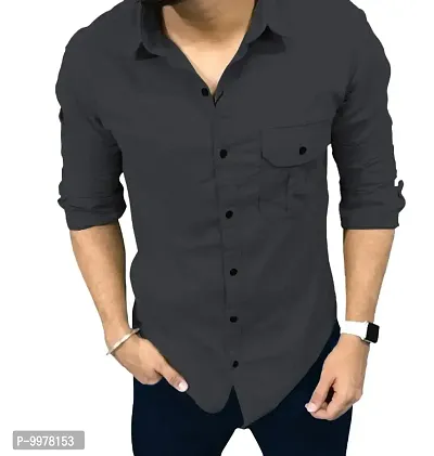 Classic Cotton Blend Solid Casual Shirts for Men-thumb0