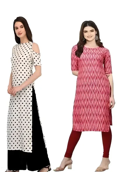 Trendy Crepe Stitched Kurti For Women (COMBO OF 2)