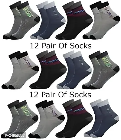 12 Pairs Super Fine Quality Sports Cotton Multicolor Socks For Men,Women and Kids-thumb0