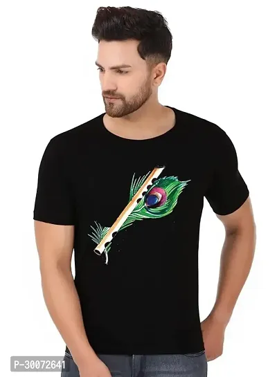 Stylish Black Polyester Blend Printed T-Shirt For Men-thumb0