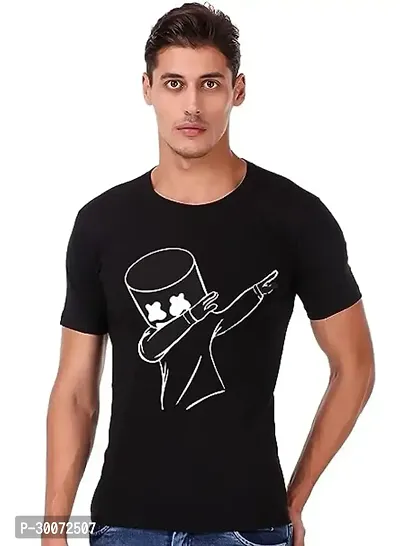 Stylish Black Polyester Blend Printed T-Shirt For Men-thumb0