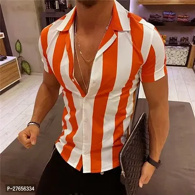 Reliable Lycra Striped Short Sleeves Casual Shirts For Men-thumb0