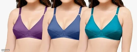 Stylish Multicoloured Cotton Blend Solid Bras For Women Pack Of 3-thumb0