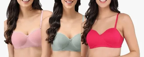 Pack Of 3 Womens Cotton Lightly Padded Half Cup Non-Wired T-Shirt Bra Combo