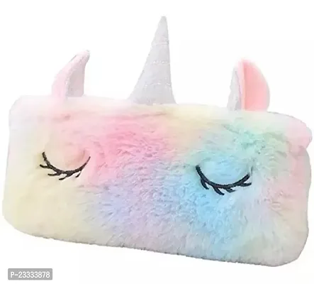 Unicorn Pouches Pencil Cases For Kids Girls Student For Store Pen Pencil Eraser Storage Bag For Make Up And Stationery Unicorn Pencil Cases Pouch Stationery Pouch Kit (Fur Pouch, Pack Of 1)-thumb0