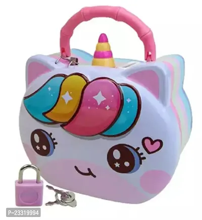 Cute Cartoon Printed Metal Coin Bank, Money Bank For Kids, Coin Bank Box With Lock, Piggy Bank