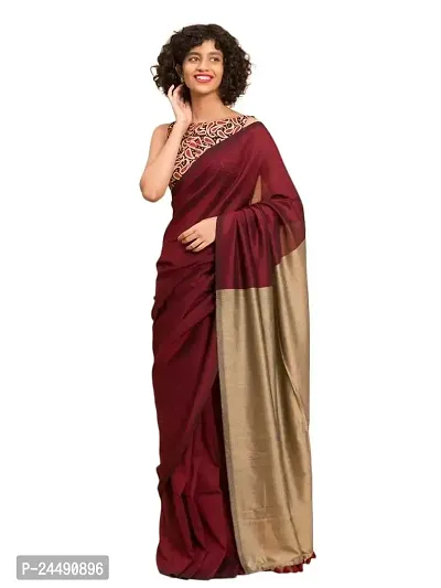 Ritisha Saree Women's Handloom Cotton Silk Saree with Unstitched Blouse Piece (Maroon)