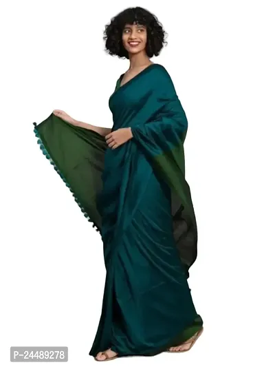 Ritisha Saree Women's Handloom Cotton Silk Saree with Unstitched Blouse Piece (Teal)