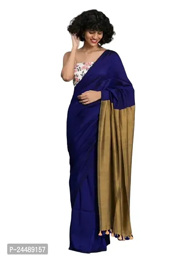 Ritisha Saree Women's Handloom Cotton Silk Saree with Unstitched Blouse Piece (Blue)