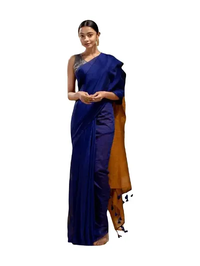 Ritisha Saree Womens Handloom Cotton Silk Saree with Un-stitched Blouse Piece