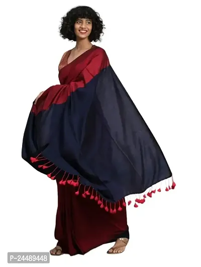 Ritisha Saree Women's Handloom Cotton Silk Saree with Unstitched Blouse Piece (Red)