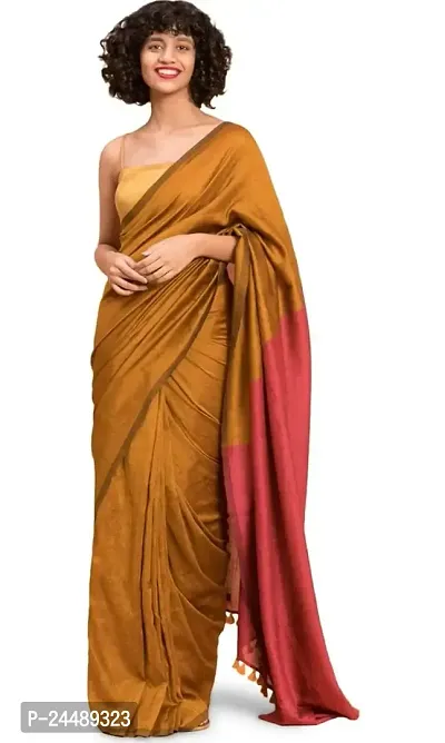 Ritisha Saree Women's Handloom Cotton Silk Saree with Unstitched Blouse Piece (Yellow)