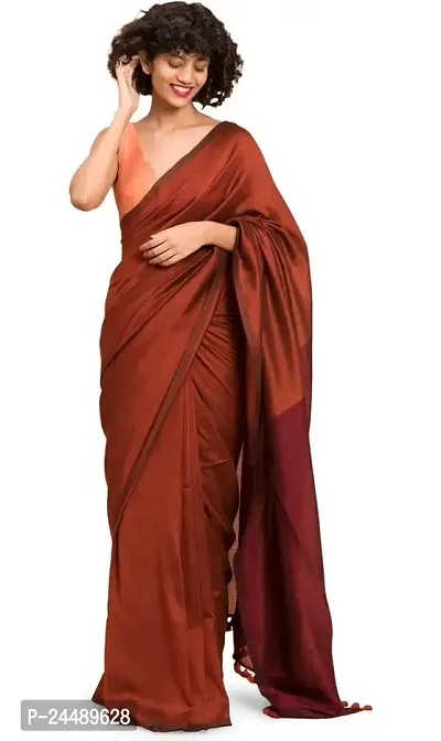 Ritisha Saree Women's Handloom Cotton Silk Saree with Unstitched Blouse Piece (Rust)