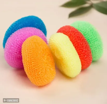 Round Nylon Plastic Scrubber, Bartan Juna, Dish Wash And For Utensils  Assorted Colours  Large (Pack Of 4)-thumb0