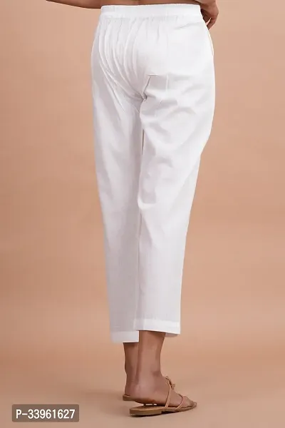 Women Casual Cotton Regular Fit White Trouser Pant-thumb0