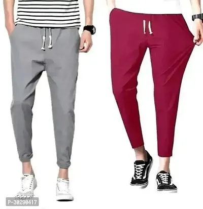 Stylish Cotton Blend Solid Regular Track Pants For Men Pack Of 2