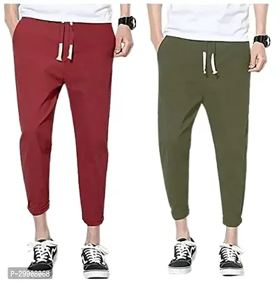 Stylish Multicoloured Cotton Blend Solid Regular Track Pants For Men Combo Of 2