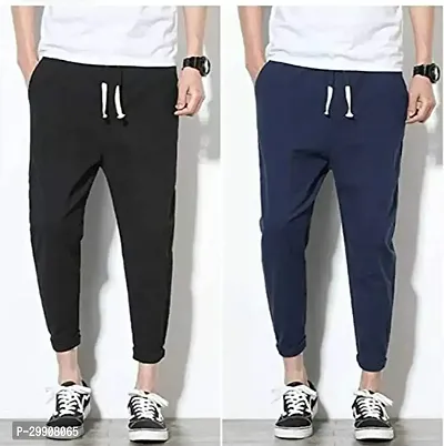 Stylish Multicoloured Cotton Blend Solid Regular Track Pants For Men Combo Of 2-thumb2