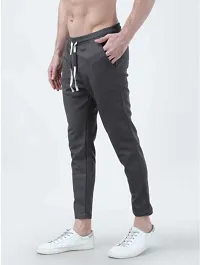 Stylish Grey Cotton Blend Solid Dry Fit Track Pant For Men-thumb1