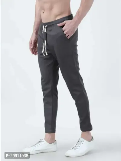 Stylish Grey Cotton Blend Solid Dry Fit Track Pant For Men-thumb2