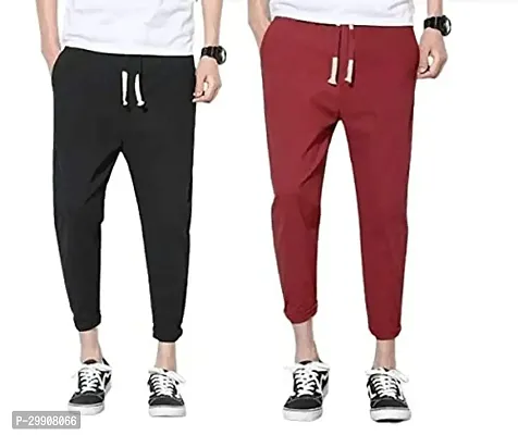 Stylish Multicoloured Cotton Blend Solid Regular Track Pants For Men Combo Of 2