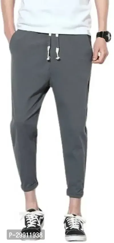 Stylish Grey Cotton Blend Solid Dry Fit Track Pant For Men