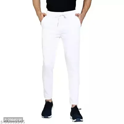 Comfortable White Cotton Blend Regular Track Pants For Men