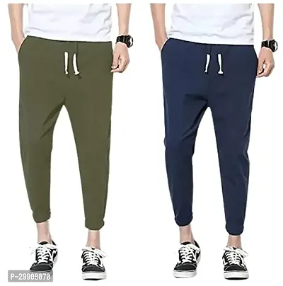 Stylish Multicoloured Cotton Blend Solid Regular Track Pants For Men Combo Of 2