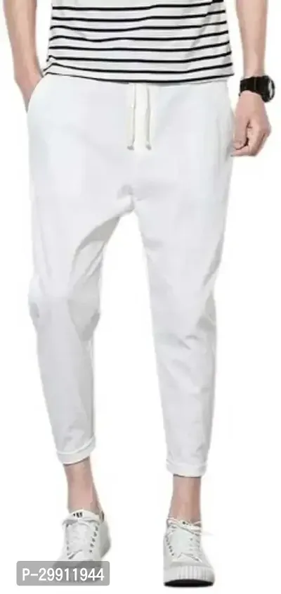 Stylish White Cotton Blend Solid Dry Fit Track Pant For Men