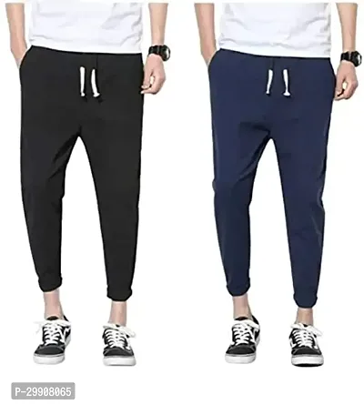 Stylish Multicoloured Cotton Blend Solid Regular Track Pants For Men Combo Of 2-thumb0