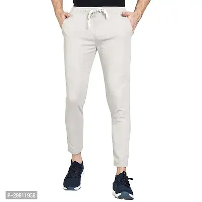 Stylish White Cotton Blend Solid Dry Fit Track Pant For Men-thumb0