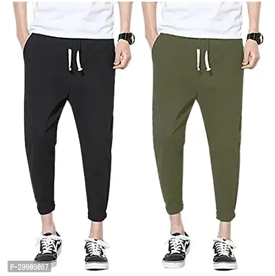 Stylish Multicoloured Cotton Blend Solid Regular Track Pants For Men Combo Of 2