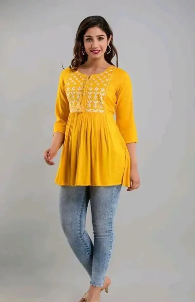 Women Attractive Rayon Embroidered Tunics
