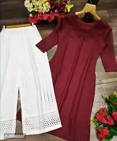 Stylish Maroon Georgette Chikankari Kurta with Palazzo Set For Women-thumb0