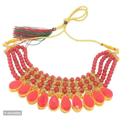 Stylish Peach Alloy Beads Jewellery Set For Women-thumb0