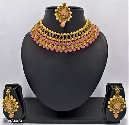 Stylish Pink Alloy Beads Jewellery Set For Women