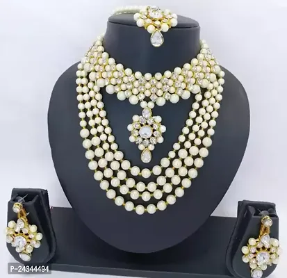 Stylish White Alloy Beads Jewellery Set For Women