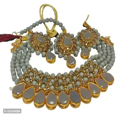 Stylish Grey Alloy Beads Jewellery Set For Women