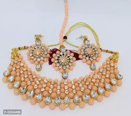 Stylish Peach Alloy Beads Jewellery Set For Women