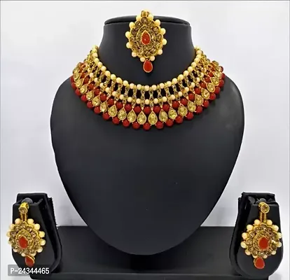 Stylish Red Alloy Beads Jewellery Set For Women
