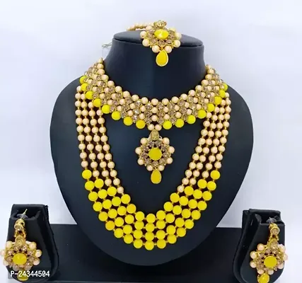 Stylish Yellow Alloy Beads Jewellery Set For Women