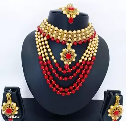 Stylish Red Alloy Beads Jewellery Set For Women