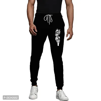 Trendy Silver Cotton Printed Regular Track Pants For Men