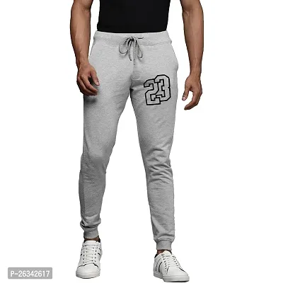 Trendy Silver Cotton Printed Regular Track Pants For Men