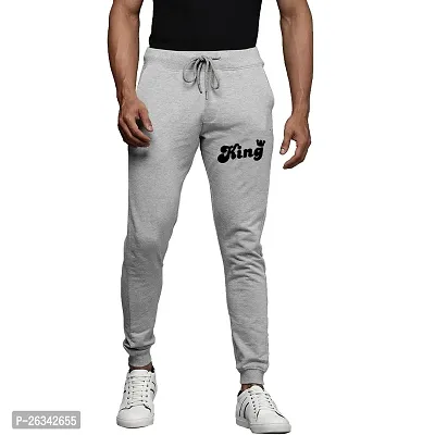 Trendy Grey Cotton Printed Regular Track Pants For Men-thumb0