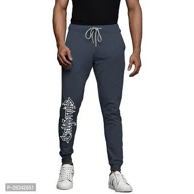Trendy Grey Cotton Printed Regular Track Pants For Men